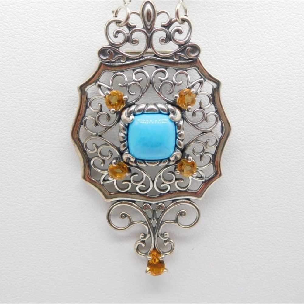 Carolyn Pollack Silver Necklace with Turquoise and Amber Accents